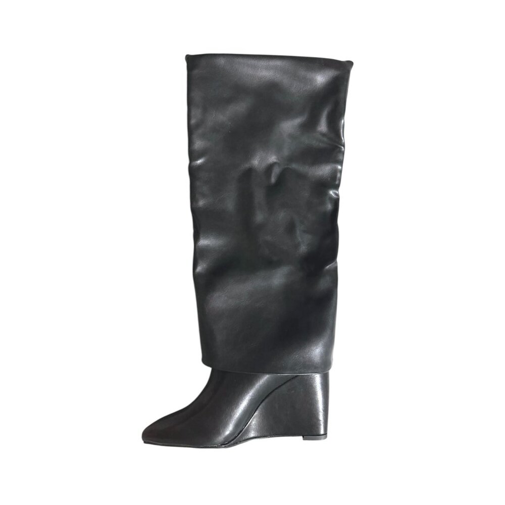 Steven Madden Womens Evander Black Knee-High Wedge Boots Size 5